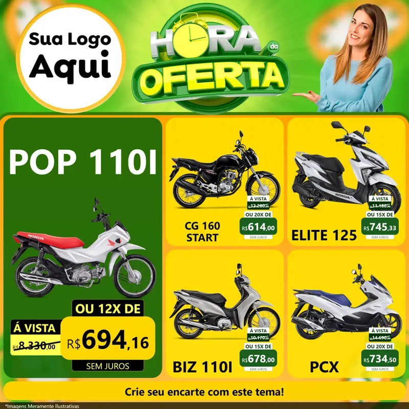Modelo de Rede Social para Feed Facebook com o tema Hora da Oferta para Concessionaria de Motos