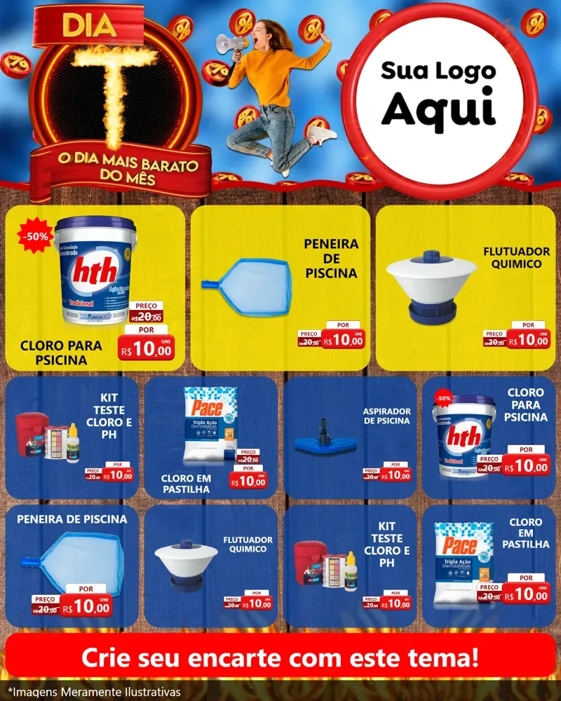 Modelo de Rede Social para Feed Instagram com o tema Dia T - O Dia Mais Barato Do Mês para Produtos para Piscina