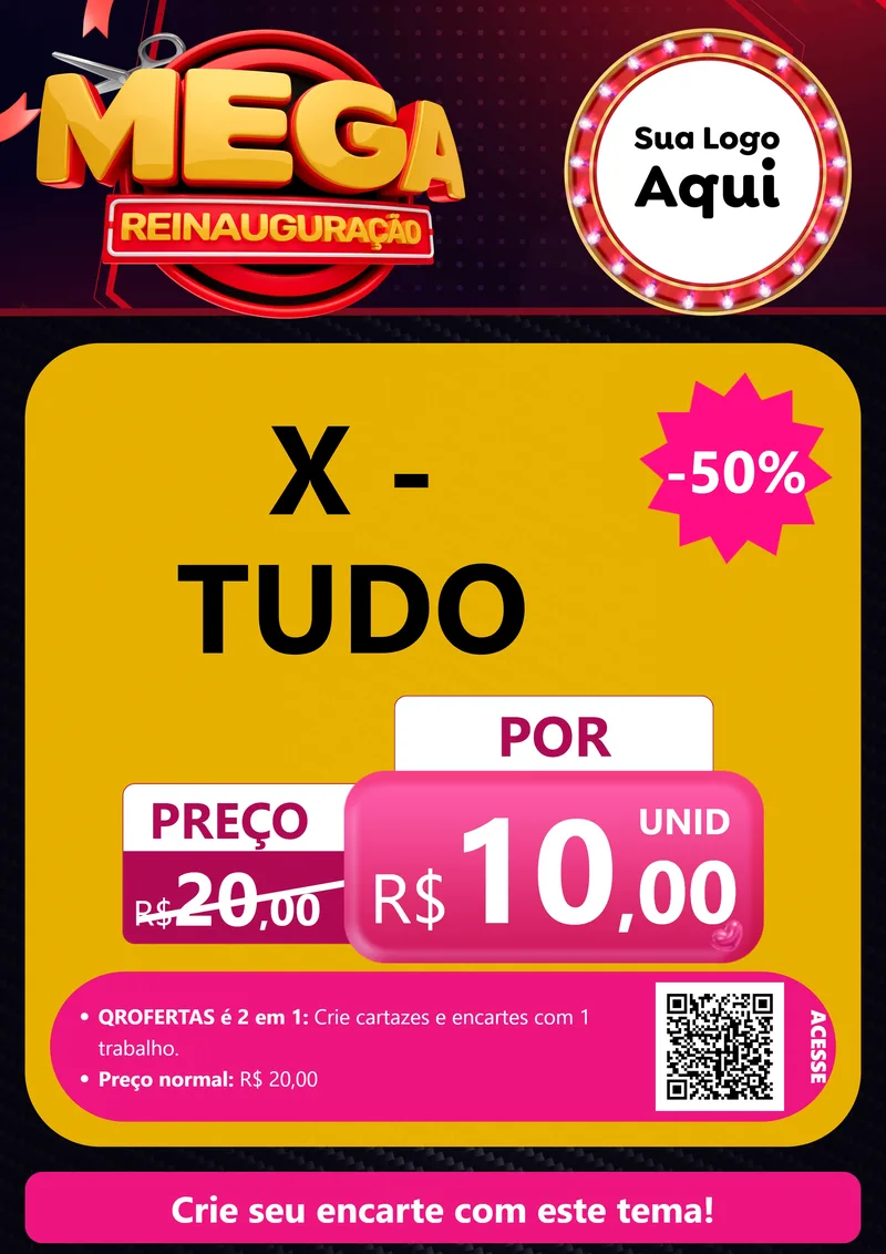 Modelo de Cartaz para Cartaz A4 Vertical com o tema Mega Reinauguração para Hamburgueria