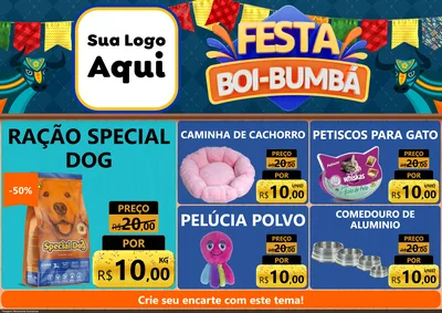 Modelo de Encarte para Encarte A4 Horizontal com o tema Festa Boi Bumbá para Pet Shop
