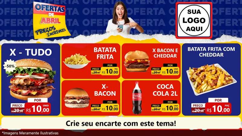 Modelo de TV para TV Horizontal com o tema Ofertas de Abril - Preços Incríveis para Hamburgueria