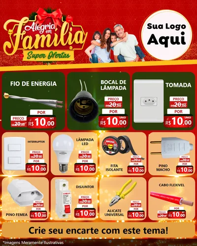 Modelo de Rede Social para Feed Instagram com o tema Alegria em Família Super Ofertas - Natal para Materiais Elétricos