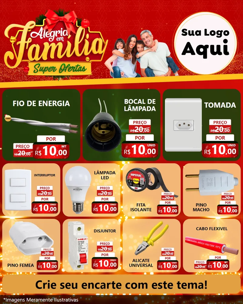 Modelo de Rede Social para Feed Instagram com o tema Alegria em Família Super Ofertas - Natal para Materiais Elétricos