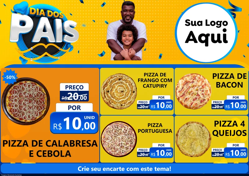 Modelo de Encarte para Encarte A4 Horizontal com o tema Dia dos Pais para Pizzaria