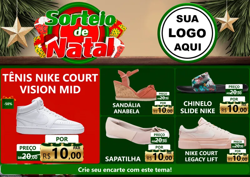 Modelo de Encarte para Encarte A4 Horizontal com o tema Sorteio de Natal para Calçados