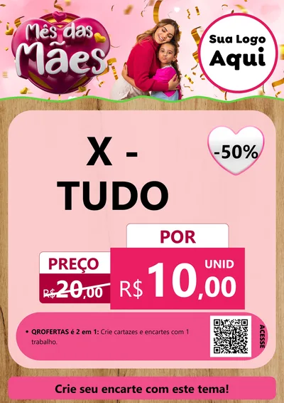 Modelo de Cartaz para Cartaz A4 Vertical com o tema Mês das Mães para Hamburgueria