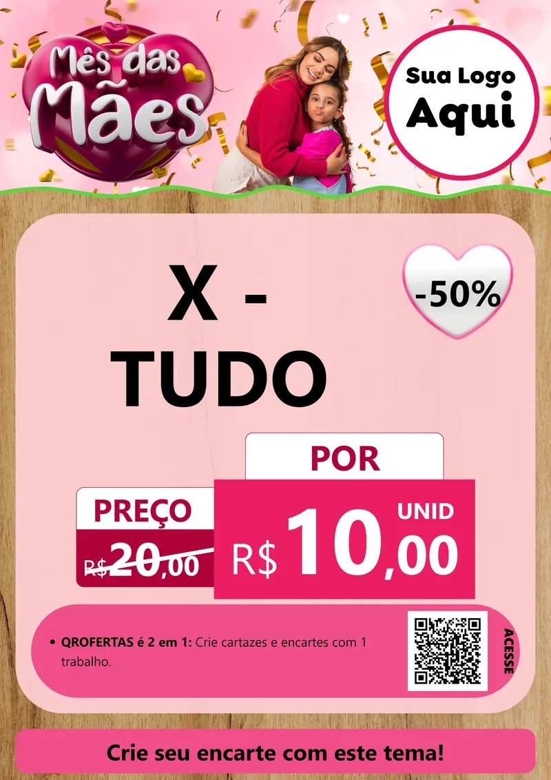 Modelo de Cartaz para Cartaz A4 Vertical com o tema Mês das Mães para Hamburgueria