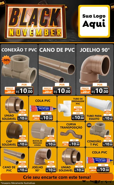 Modelo de Encarte para Encarte Grande com o tema Black November para Tubos e conexões