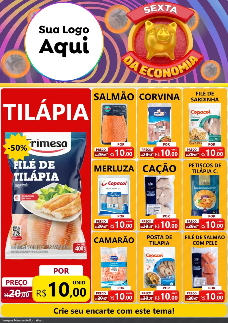 Modelo de Encarte para Encarte A4 Vertical com o tema Sexta da Economia para Peixaria