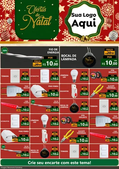 Modelo de Encarte para Encarte A4 Vertical com o tema Natal de Ofertas para Materiais Elétricos