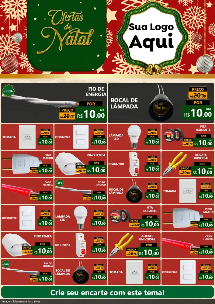 Modelo de Encarte para Encarte A4 Vertical com o tema Natal de Ofertas para Materiais Elétricos