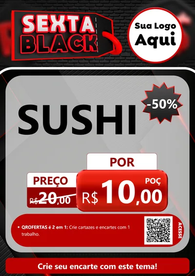 Modelo de Cartaz para Cartaz A4 Vertical com o tema Sexta Black para Comida japonesa