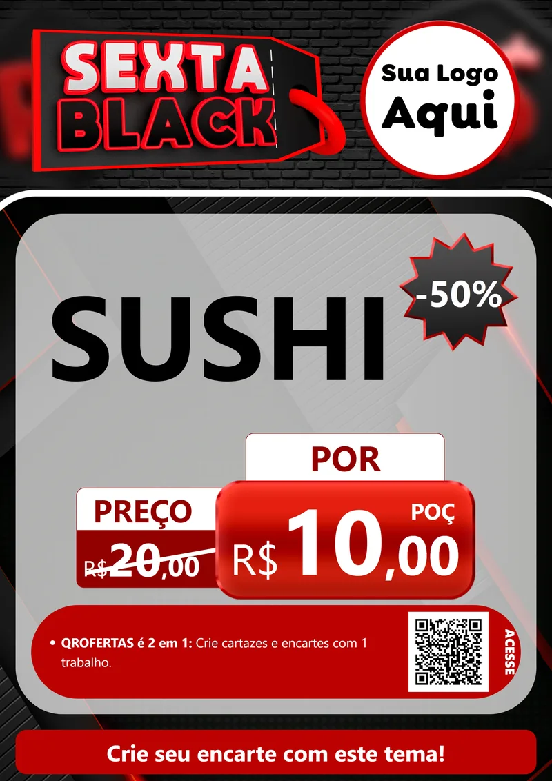 Modelo de Cartaz para Cartaz A4 Vertical com o tema Sexta Black para Comida japonesa