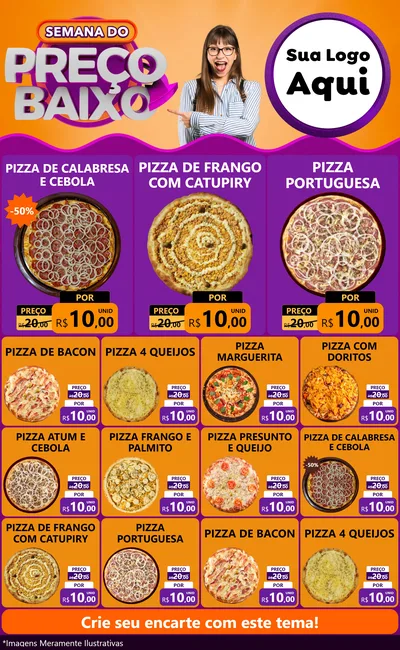Modelo de Encarte para Encarte Grande com o tema Semana do Preço Baixo para Pizzaria