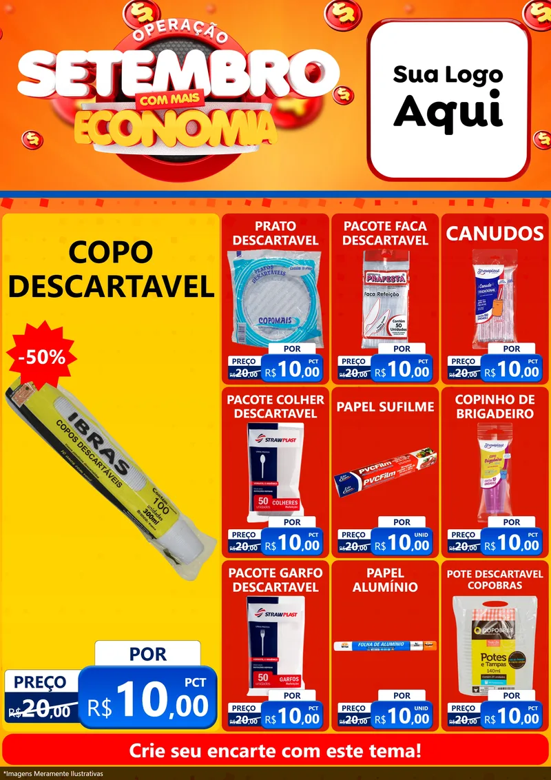 Modelo de Encarte para Encarte A4 Vertical com o tema Operação Setembro Com Muita Economia para Embalagens