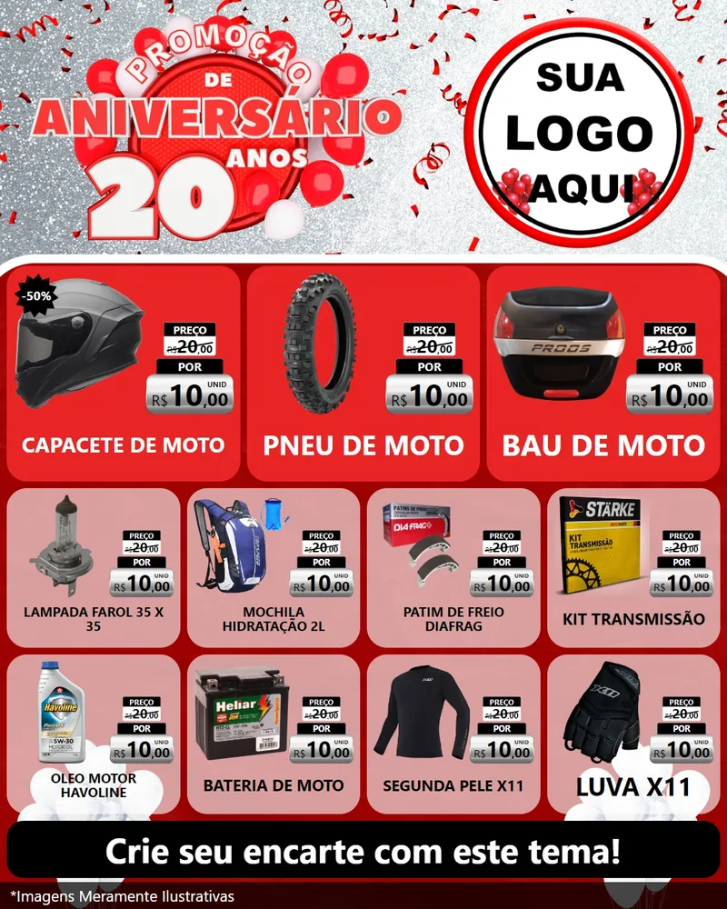 Modelo de Rede Social para Feed Instagram com o tema Promoção de Aniversário - 20 Anos para Moto peças