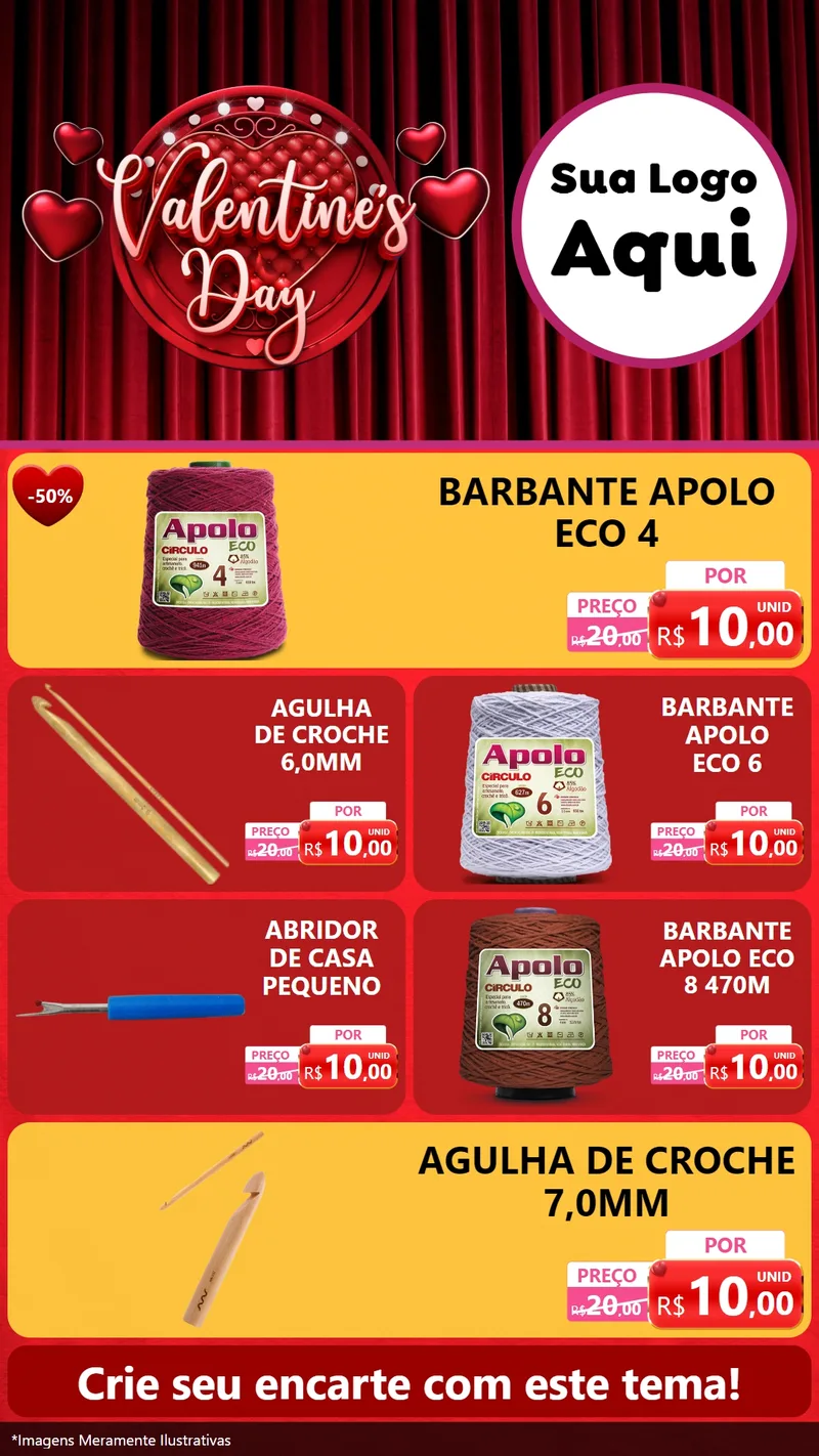Modelo de TV para TV Vertical com o tema Valentine's Day para Armarinho e Aviamentos