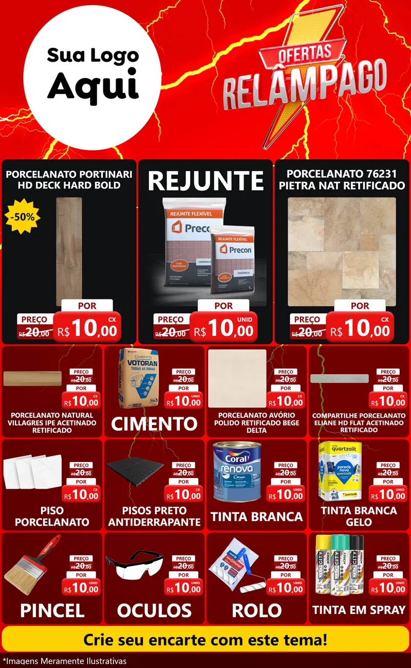 Modelo de Encarte para Encarte Grande com o tema Ofertas Relâmpago para Pisos e revestimentos