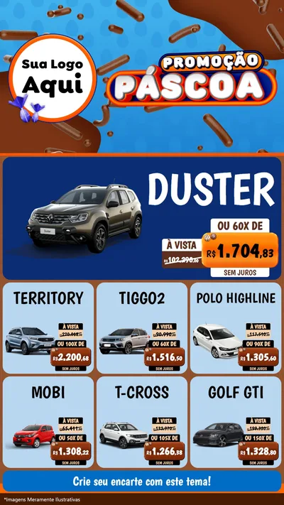 Modelo de Rede Social para Stories com o tema Promoção Páscoa para Concessionaria de Carros