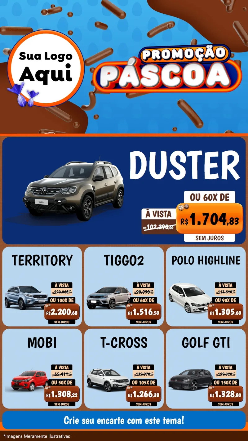 Modelo de Rede Social para Stories com o tema Promoção Páscoa para Concessionaria de Carros