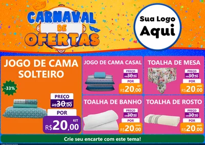 Modelo de Encarte para Encarte A4 Horizontal com o tema Carnaval de Ofertas para Cama, Mesa e Banho