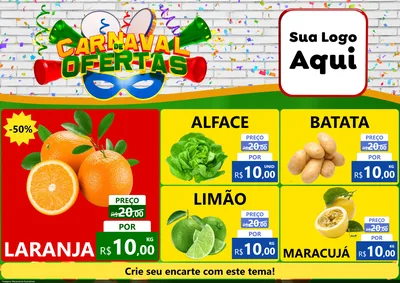 Modelo de Encarte para Encarte A4 Horizontal com o tema Carnaval de Ofertas para Hortifrúti