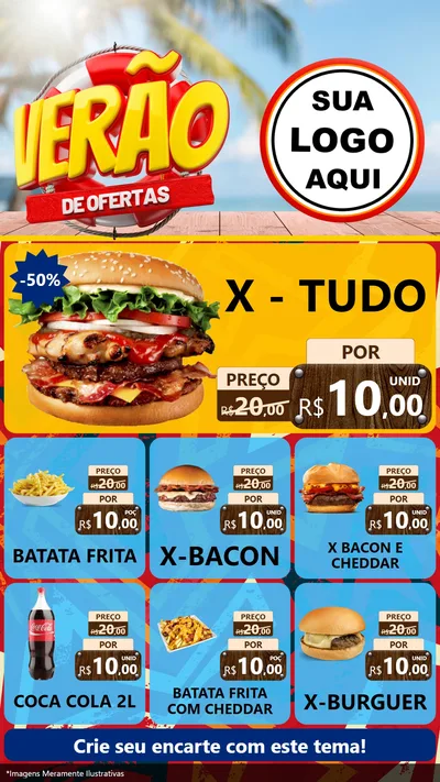 Modelo de Rede Social para Stories com o tema Verão de Ofertas para Hamburgueria