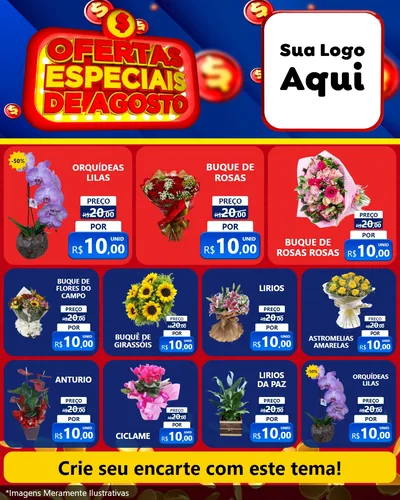 Modelo de Rede Social para Feed Instagram com o tema Ofertas Especiais de Agosto para Floricultura e jardim