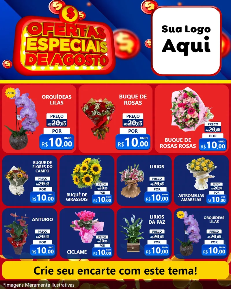 Modelo de Rede Social para Feed Instagram com o tema Ofertas Especiais de Agosto para Floricultura e jardim