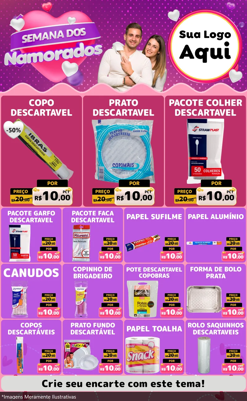 Modelo de Encarte para Encarte Grande com o tema Semana dos Namorados para Embalagens