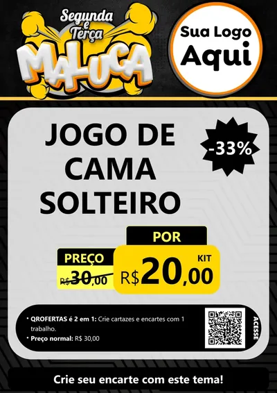 Modelo de Cartaz para Cartaz A4 Vertical com o tema Segunda e Terça Maluca para Cama, Mesa e Banho