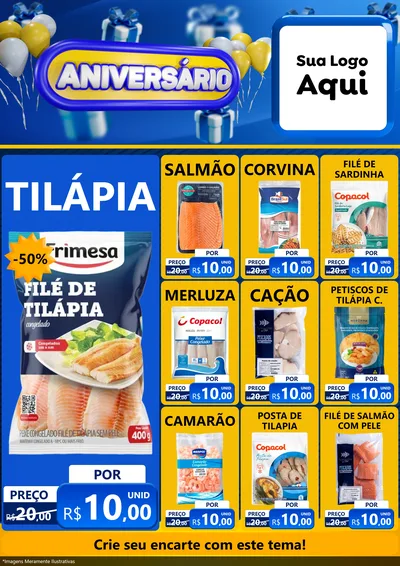 Modelo de Encarte para Encarte A4 Vertical com o tema Aniversário para Peixaria