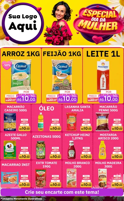 Modelo de Encarte para Encarte Grande com o tema Especial Dia da Mulher para Supermercado