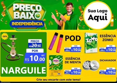 Modelo de Encarte para Encarte A4 Horizontal com o tema Preço Baixo de Independência para Tabacaria