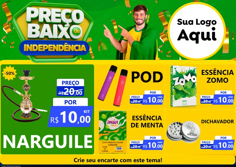 Modelo de Encarte para Encarte A4 Horizontal com o tema Preço Baixo de Independência para Tabacaria