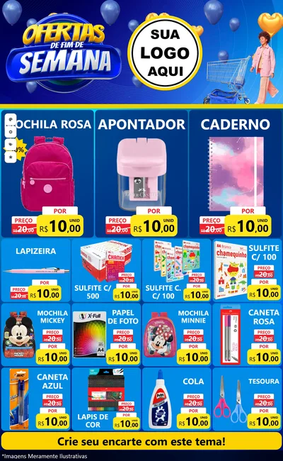 Modelo de Encarte para Encarte Grande com o tema Ofertas de Fim de Semana para Papelaria