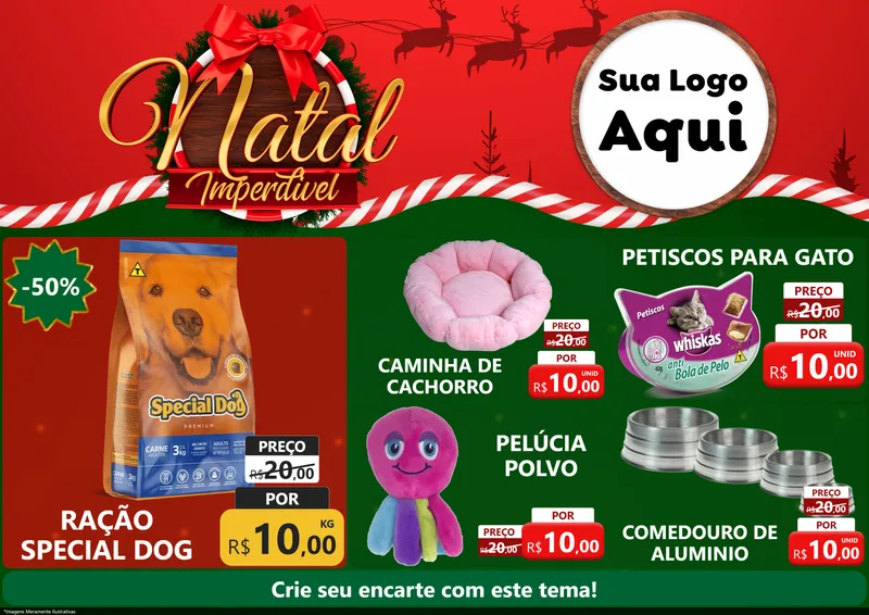 Modelo de Encarte para Encarte A4 Horizontal com o tema Natal Imperdível para Pet Shop