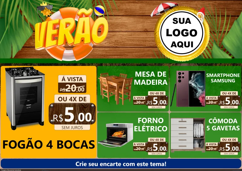 Modelo de Encarte para Encarte A4 Horizontal com o tema Verão para Móveis e Eletro