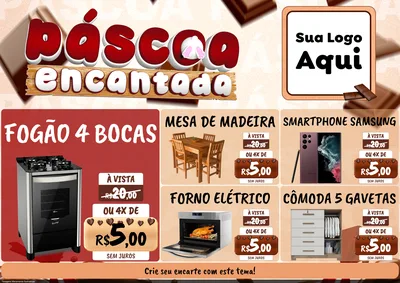 Modelo de Encarte para Encarte A4 Horizontal com o tema Páscoa Encantada para Móveis e Eletro