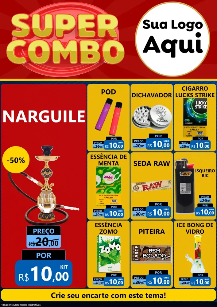 Modelo de Encarte para Encarte A4 Vertical com o tema Super Combo para Tabacaria