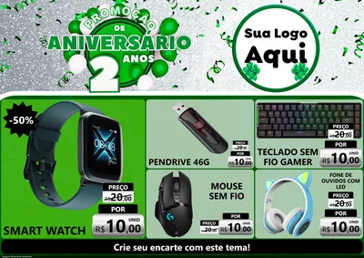 Modelo de Encarte para Encarte A4 Horizontal com o tema Promoção de Aniversário - 2 Anos para Informática