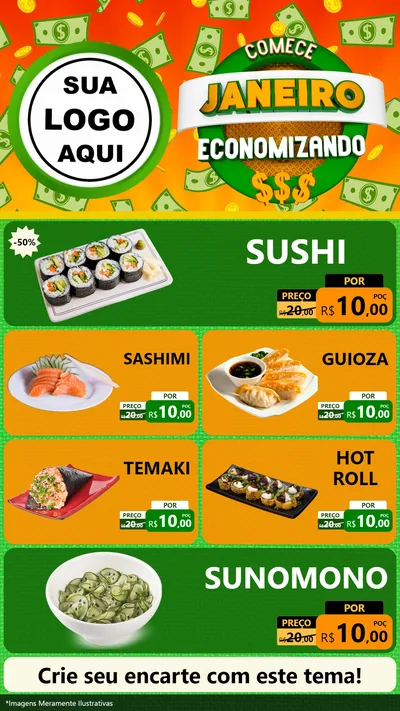 Modelo de TV para TV Vertical com o tema Comece Janeiro Economizando para Comida japonesa