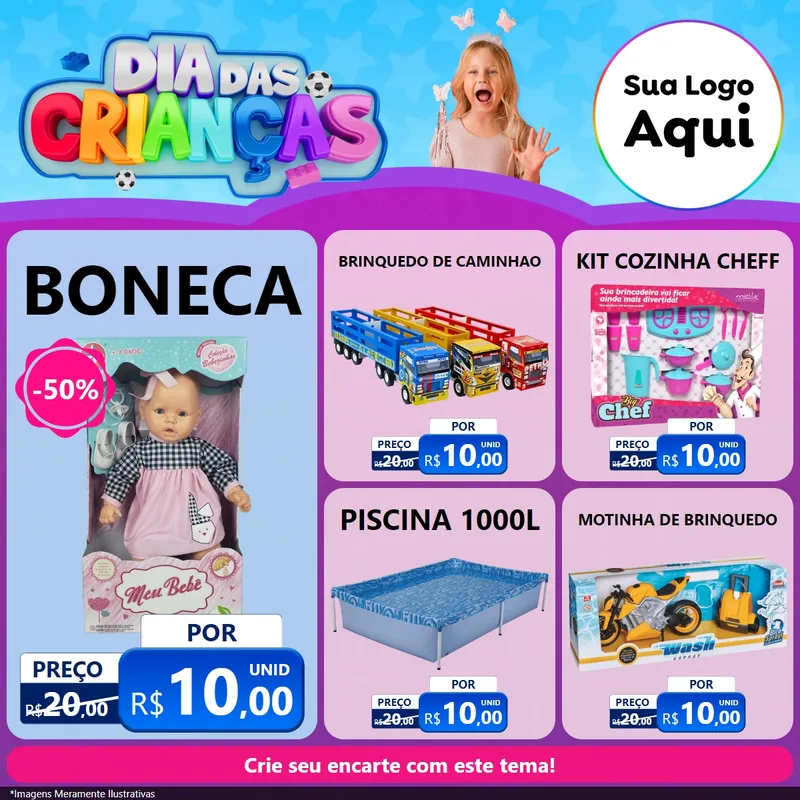 Modelo de Rede Social para Feed Facebook com o tema Dia Das Crianças para Brinquedos