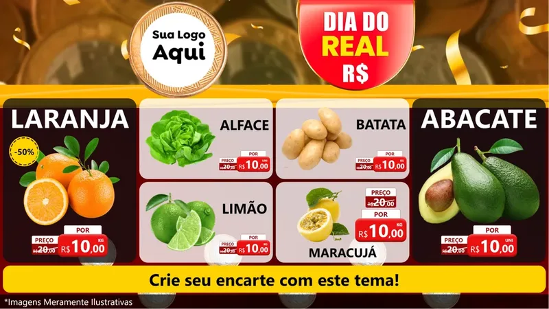 Modelo de TV para TV Horizontal com o tema Dia do Real para Hortifrúti