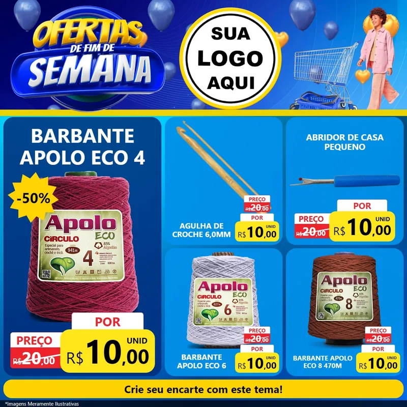 Modelo de Rede Social para Feed Facebook com o tema Ofertas de Fim de Semana para Armarinho e Aviamentos