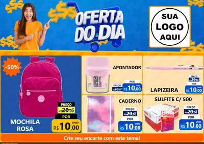 Modelo de Encarte para Encarte A4 Horizontal com o tema Oferta do Dia para Papelaria