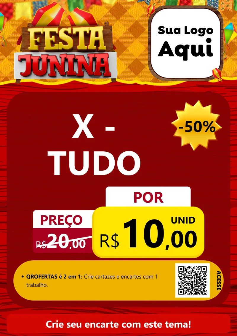 Modelo de Cartaz para Cartaz A4 Vertical com o tema Festa Junina para Hamburgueria
