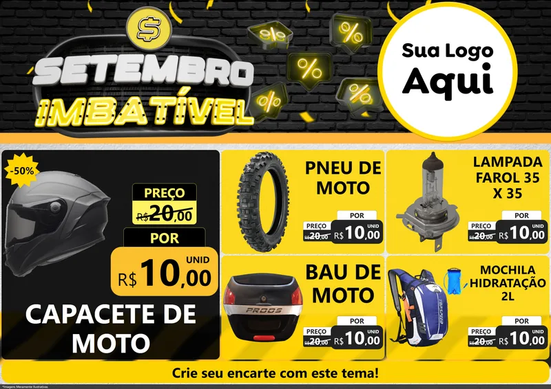 Modelo de Encarte para Encarte A4 Horizontal com o tema Setembro Imbatível para Moto peças