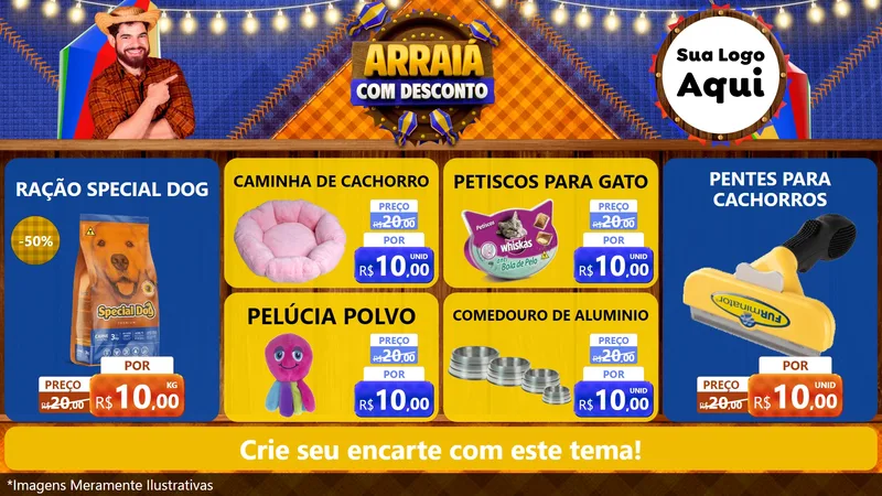 Modelo de TV para TV Horizontal com o tema Arraiá Com Desconto para Pet Shop