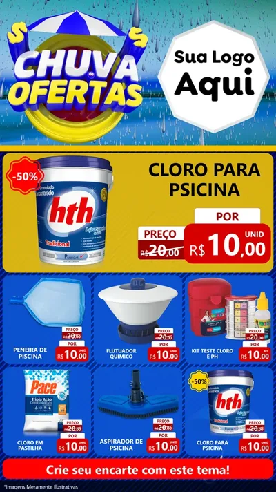 Modelo de Rede Social para Stories com o tema Chuva de Ofertas para Produtos para Piscina